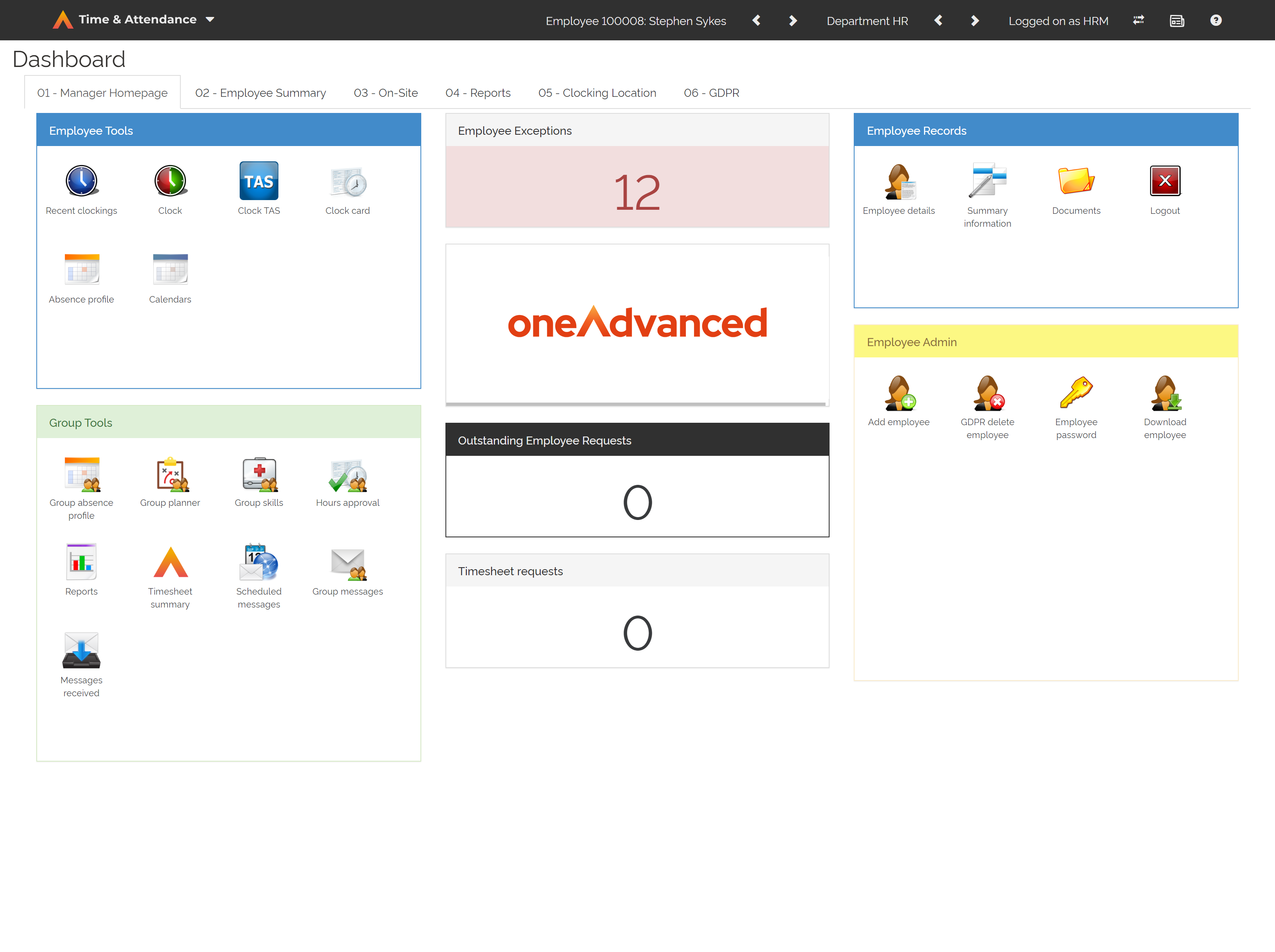 This is the desktop view for Time & Attendance showing the various features the product offerings)